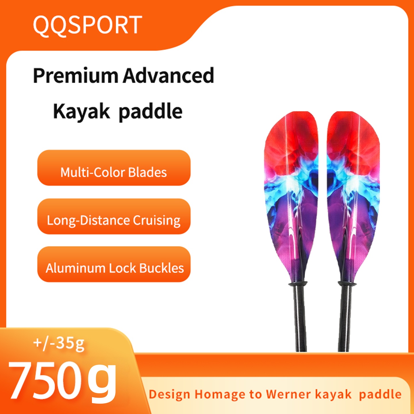 Kayak Paddle Carbon 2 Piece - Pagaie QQSPORT, pagaie de kayak récréative